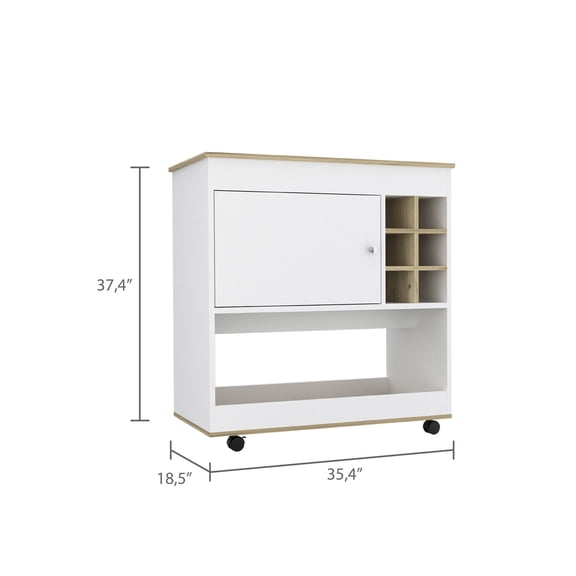Light Oak Bar Cart for Wine and Drinks / Move to Any Ideal Spot