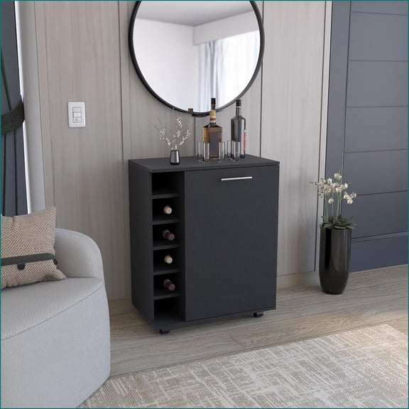 Bar Cart with Integrated Wine Storage, Spacious Cabinet & Smooth Rollers | Modern | Walnut Brown