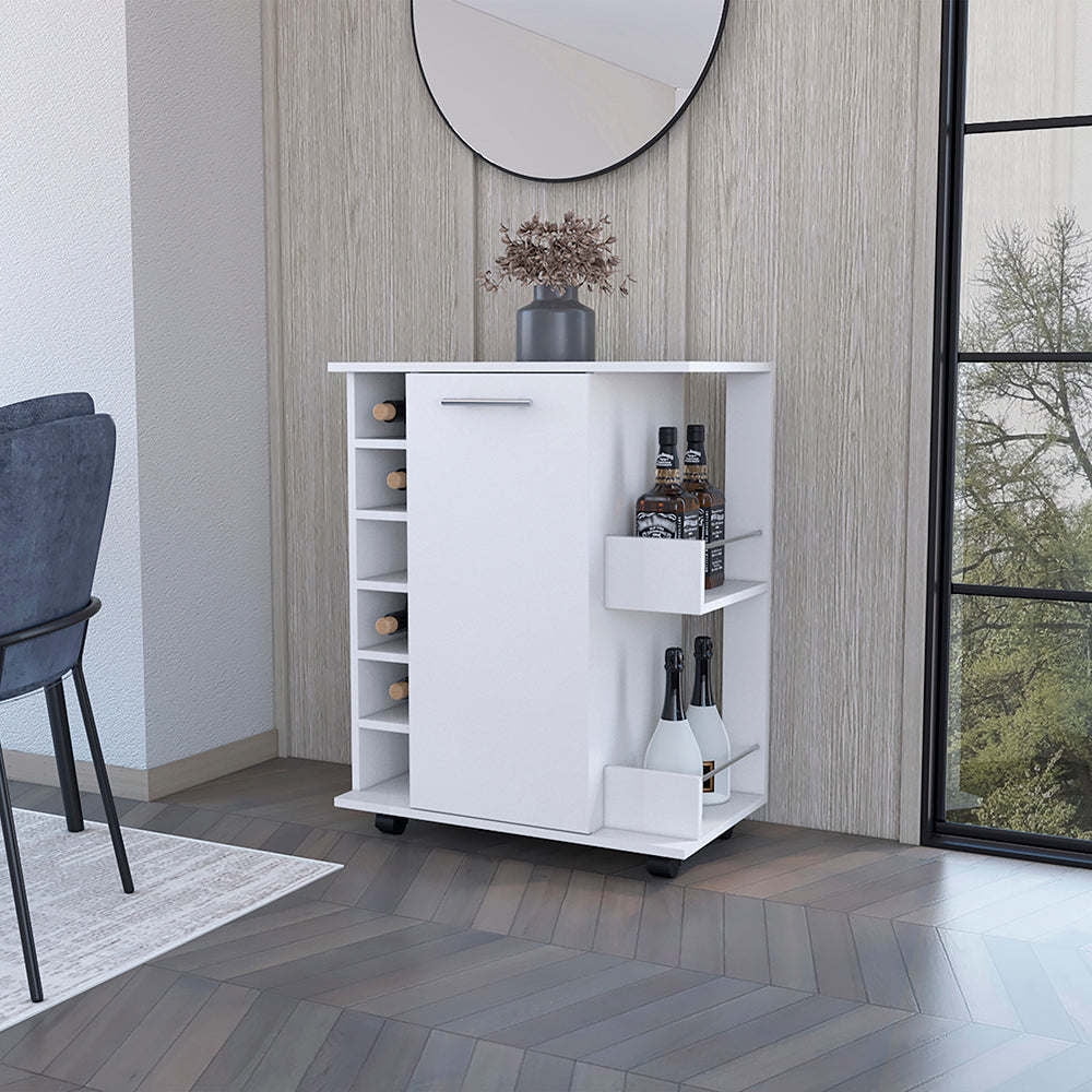 Bar Cart with SixWine Cubbies Cabot, TwoSide Storage Shelves and