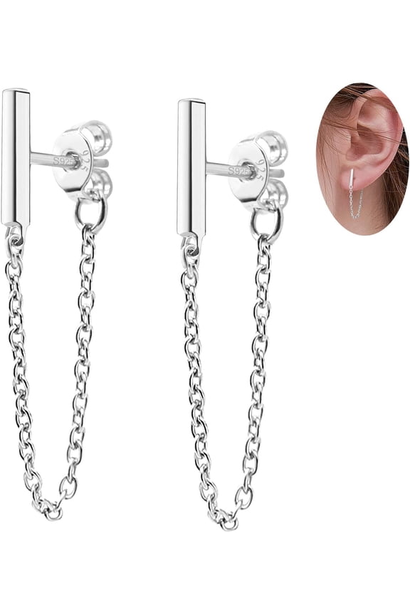 Bar Chain Pro Earrings - Sterling Silver hypoallergenic skin-friendly Bar Stud Earrings Dangle Earrings Minimalist Drop Earrings Threader Earrings Piercing Jewelry Gifts for Women[y377]