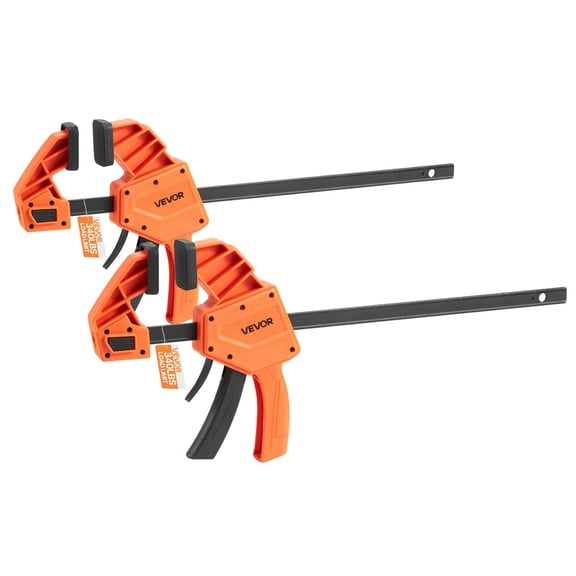Bar Clamps 2 Pack 12 Inch One Handed Quick Grip F Clamp Spreader 340 lbs Load Limit Premium Plastic Carbon Steel for Woodworking Metalworking Orange Black