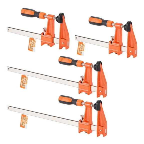 Bar Clamps for Woodworking 2-Pack 6 Inch and 2-Pack 12 Inch Lockable F Clamps with 600lbs Load Capacity, Cast Iron Jaws, Extended Rod Design for Tables, Chairs, Cabinets, and Woodworking Projects