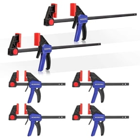 Bar Clamps for Woodworking, 6-Pack One-Handed Clamp/Spreader, 6-Inch (4) and 12-Inch (2) Wood Clamps Set, Light-Duty Quick-Change F Clamp with 150 lbs Load Limit Blue