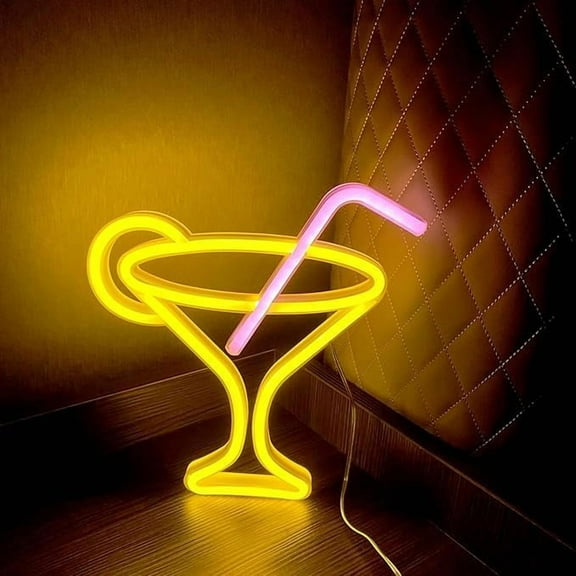 WE Bar Cocktails Neon Sign,Led Wine Glass Neon Light Battery and USB Dual Powered Bar Neon Night Light Signs for Wall Decor,Cocktails Night Lamp for Bar