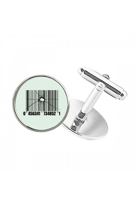 Bar Code Effect Fracture Round Button Cuff Clip Stud Cufflinks