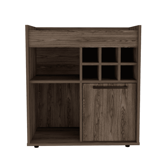 DEPOT E-SHOP Pasadena Bar Cabinet With Divisions, Two Concealed Shelves, Six Cubbies, Dark Walnut
