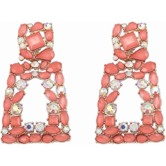 Bar Dangle Earrings Retro Geometric Crystal Rhinestone Sparkly Rectangle Drop Earrings, Style W5723