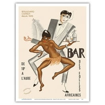 Bar Des Folies Africaines (African Bar) - Josephine Baker (?)- Cannes France - Vintage Cabaret Poster by Paul Colin c.1930 - Master Art Print (Unframed) 9in x 12in