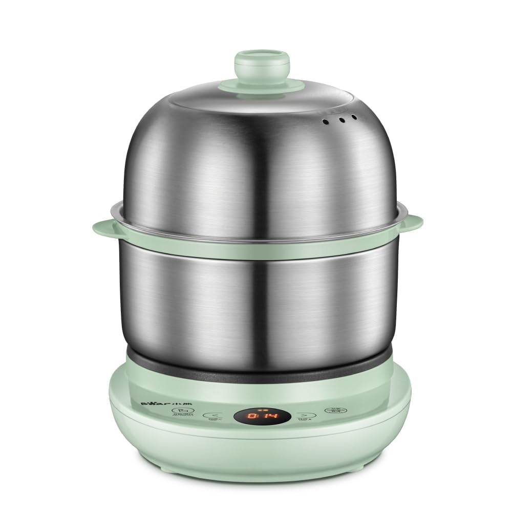 Bar Electric Small Food Steamer 2 Tier, Egg Cooker with Steaming & Frying, Stainless Steel