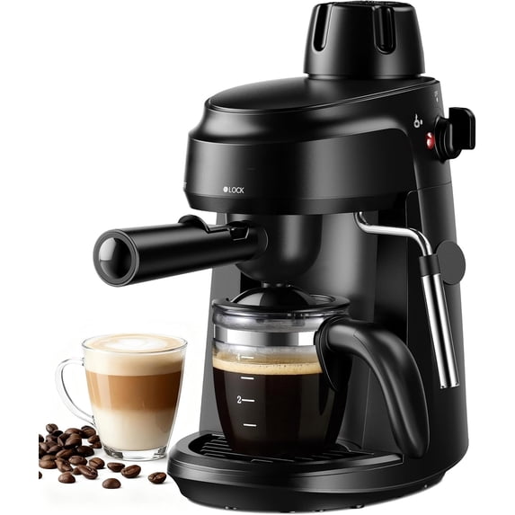 Bar Espresso Machine, Compact Expresso Coffee Machines for Home, 4-Cup Espresso Maker with Milk Frother for Cappuccino & Latte, Fast Heating System, Easy-to-Use, 800W, Black