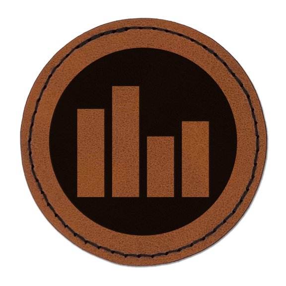 Bar Graph Icon in Circle 2.5" Faux Leather Round Engraved Iron-On Patch - Brown