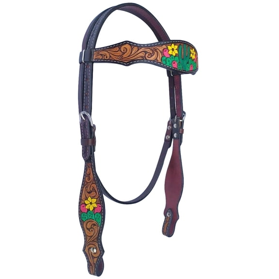 Bar H Equine American Leather Horse Saddle Tack Headstall | Browband Headstall Tropical Cacti Cactus Daffodil Collection