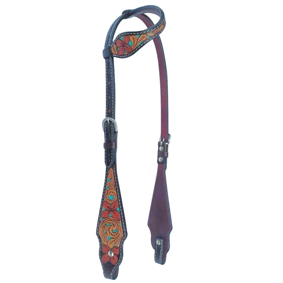 Bar H Equine American Leather Horse Saddle Tack One Ear Headstall | Browband Headstall Tropical Turquoise Curved Collection