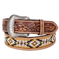 thumbnail image 1 of Bar H Equine Hand Carved Western Leather Belt Men Women Beaded Small, 1 of 2