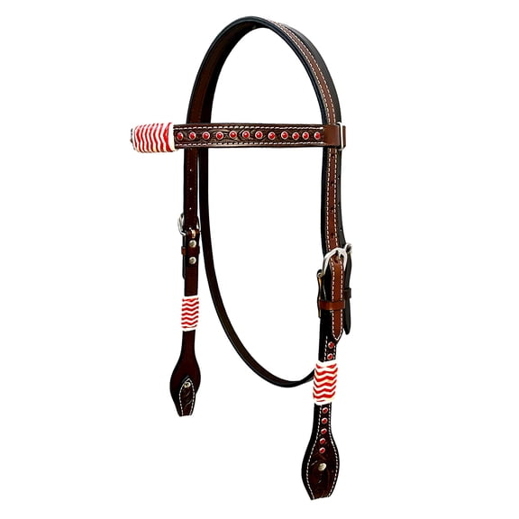Bar H Equine Horse Genuine Leather Rawhide Stud Headstall Brown