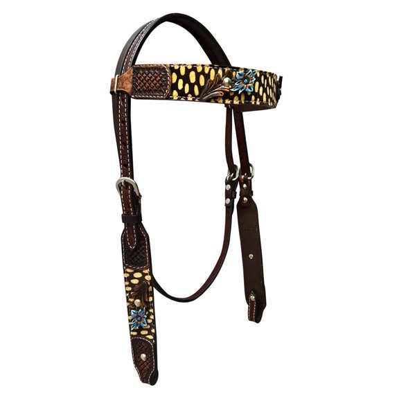 Bar H Equine Premium Hand Tooled Leather Headstall Stainless Steel Hardware Brown