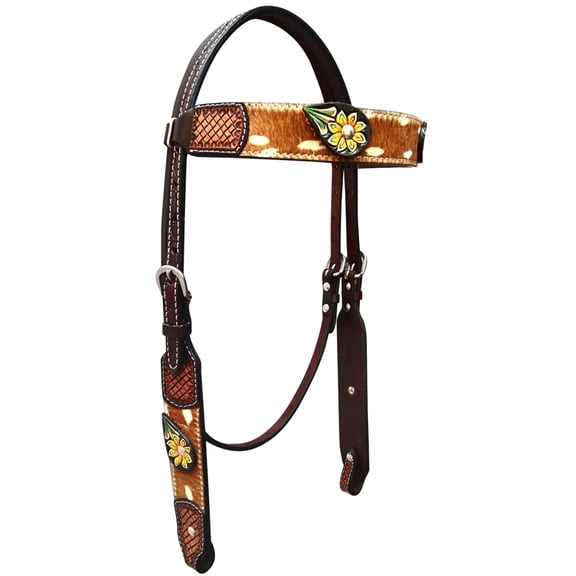 Bar H Equine Premium Hand Tooled Leather Stainless Steel Hardware Headstall Brown