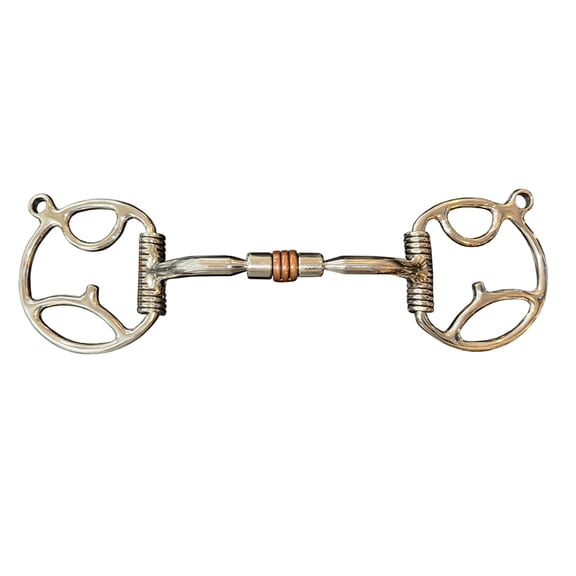 BAR H EQUINE Eggbutt D Ring Snaffle Tongue Relief Bit w/ Low Port & Copper Roller