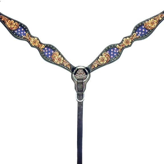 Bar H Equine Western Horse Floral Genuine American Leather Breast Collar Brown