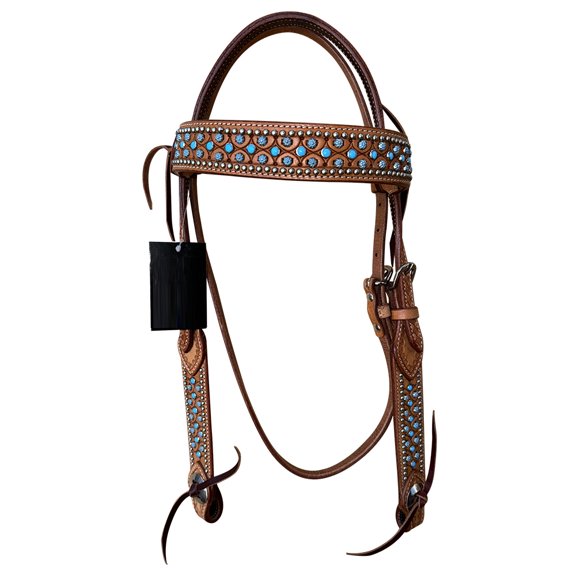Bar H Equine Western Horse Genuine Leather Hand Tooled Headstall Brown