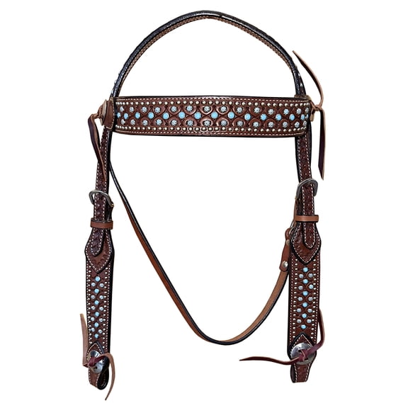 Bar H Equine Western Horse Genuine Leather Hand Tooled Headstall Brown