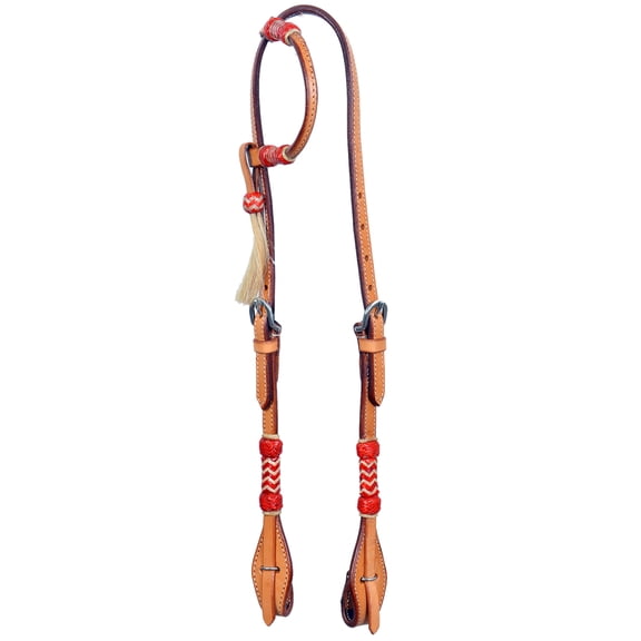 Bar H Equine Western Horse Genuine Leather Raw Hide One Ear Headstall Tan