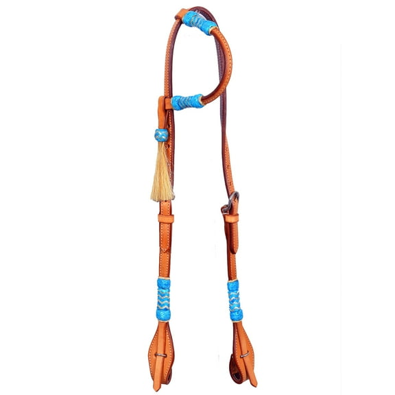 Bar H Equine Western Horse Genuine Leather Raw Hide One Ear Headstall Tan
