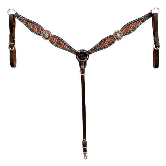 Bar H Equine Western Leather Horse Breast Collar Basket Weave Carved Brown