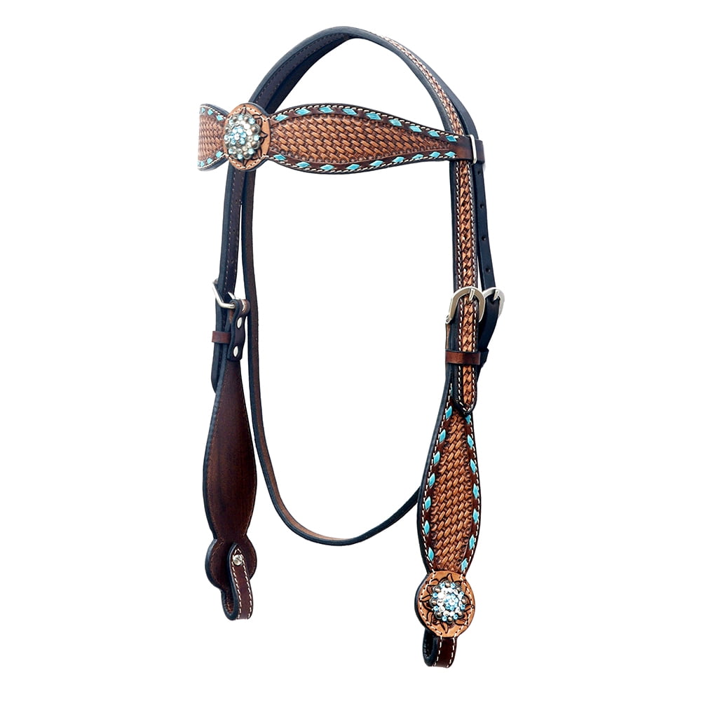 New! Fort Worth Basket Weave Jewel Headstall - Brown main image 0