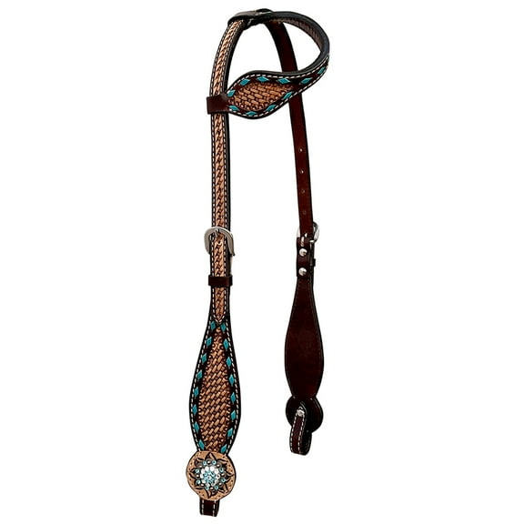Bar H Equine Western Leather Horse One Ear Headstall Basket Weave Brown