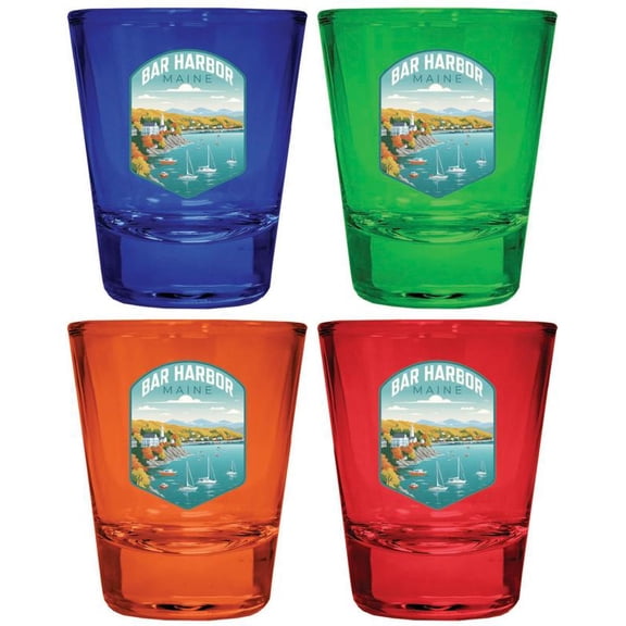 Bar Harbor Maine Design A Souvenir Full Color 2 oz Round Shot Glass Multicolor (4-Pack)