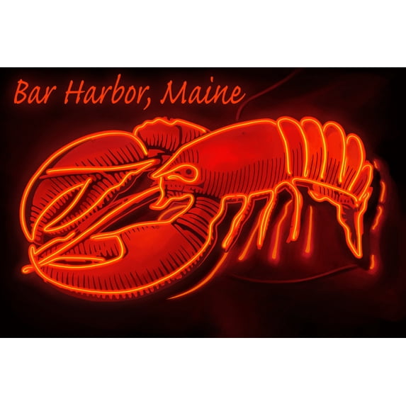 Bar Harbor, Maine, Lobster Neon (24x36 Giclee Gallery Art Print, Vivid Textured Wall Decor)