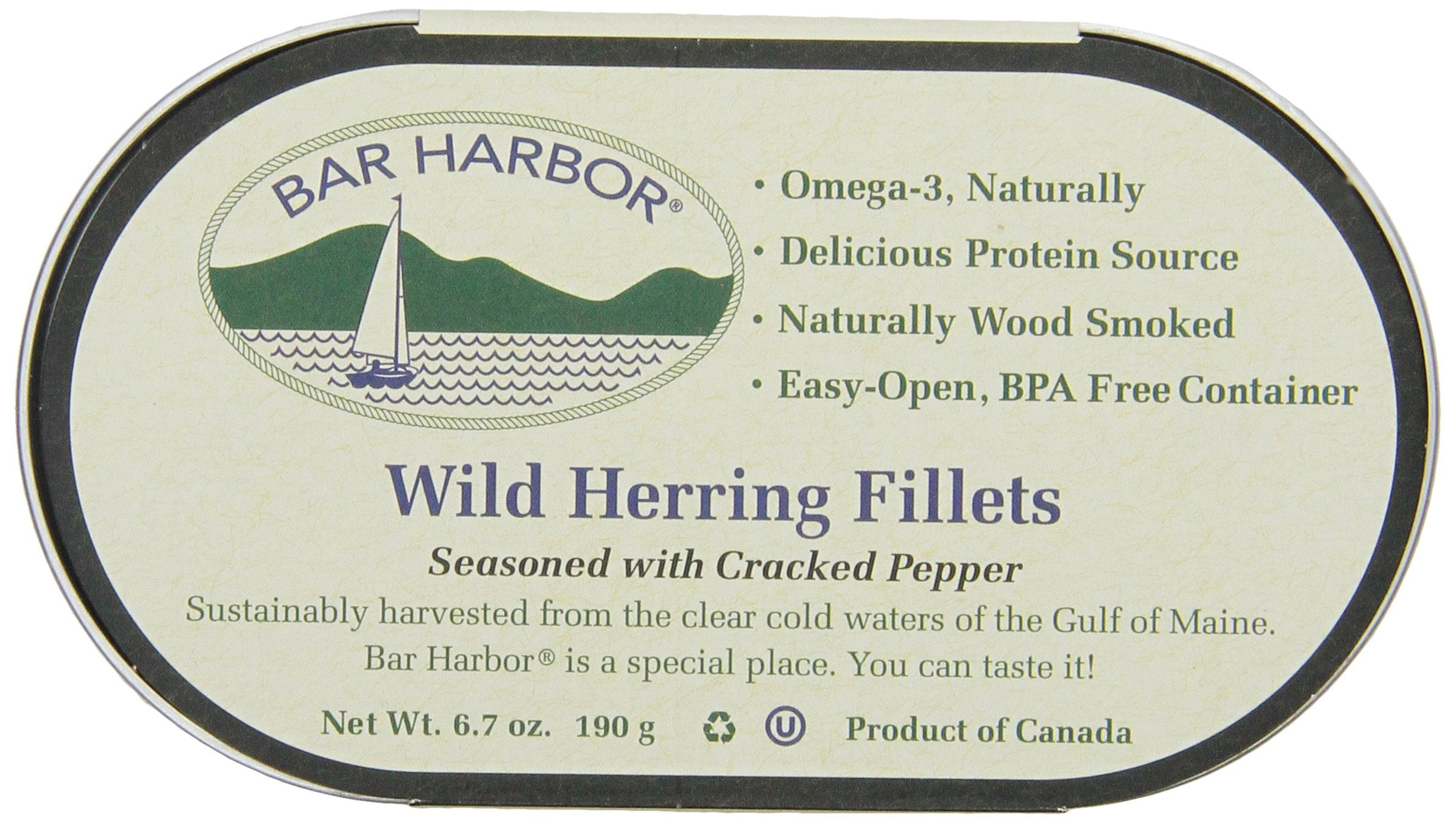 Bar Harbor Wild Herring Fillets, Cracked Pepper, 6.7 Ounce (Pack of 12)