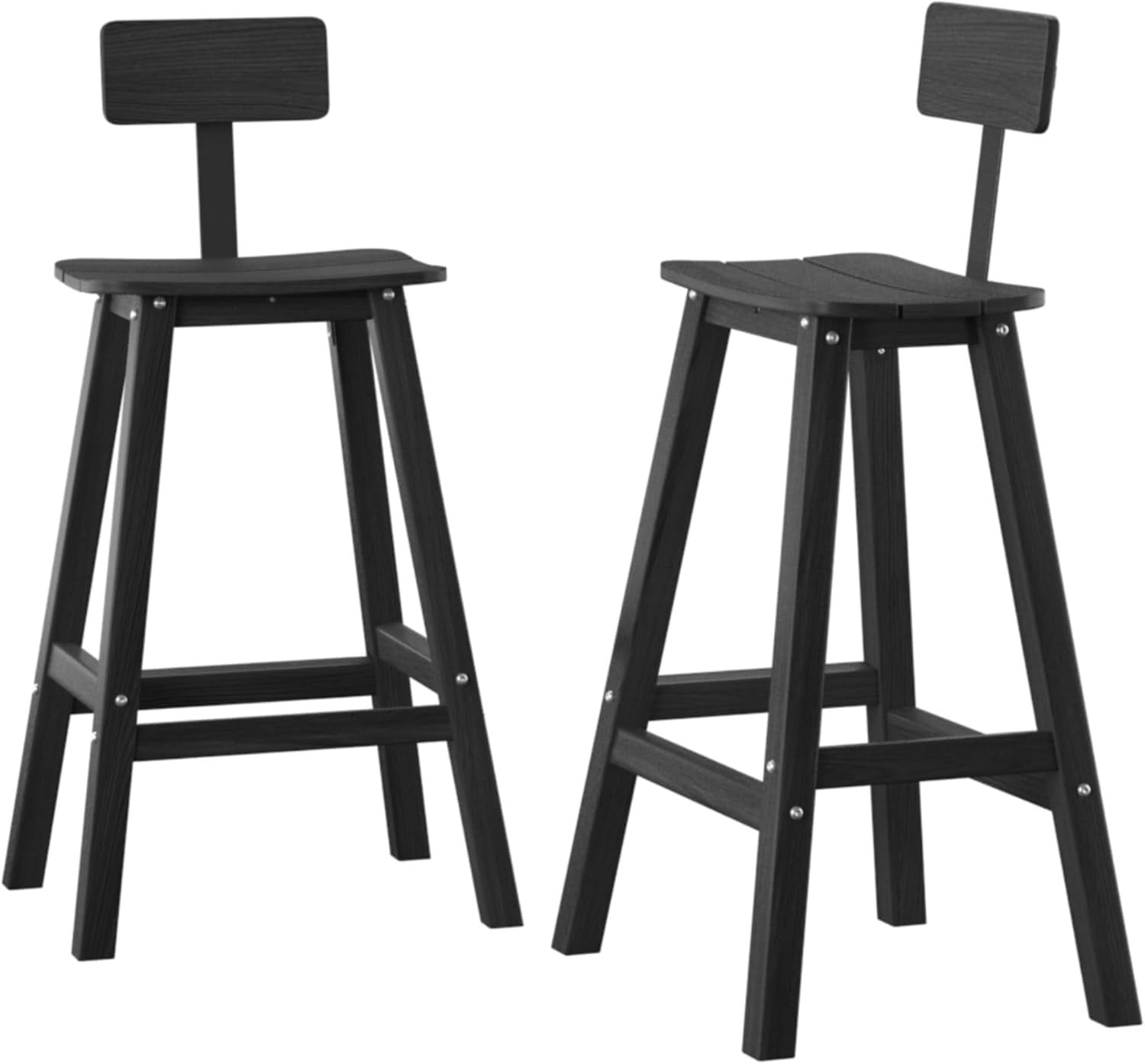 Bar Height Chairs Set of 2, HDPE Outdoor Adirondack Bar Stools, Weather Resistant Tall Patio Chairs with Backrest for Deck Garden Kitchen Island, Black