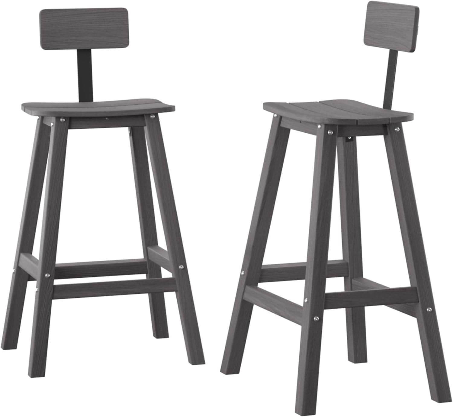 Bar Height Chairs Set of 2, HDPE Outdoor Adirondack Bar Stools, Weather Resistant Tall Patio Chairs with Backrest for Deck Garden Kitchen Island, Grey