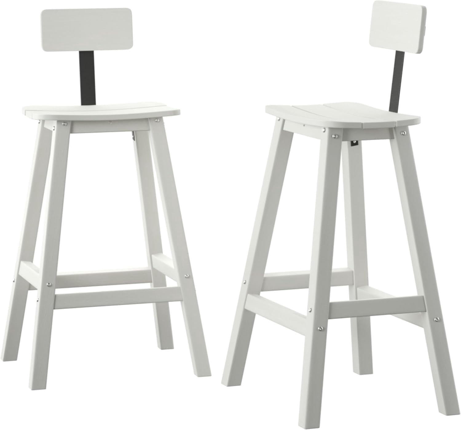 Bar Height Chairs Set of 2, HDPE Outdoor Adirondack Bar Stools, Weather Resistant Tall Patio Chairs with Backrest for Deck Garden Kitchen Island, White