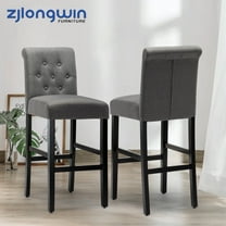 Bar Height Full Back Button Tufted Fabric Upholstered 28.3" Bar Stool, Gray, Set of 2