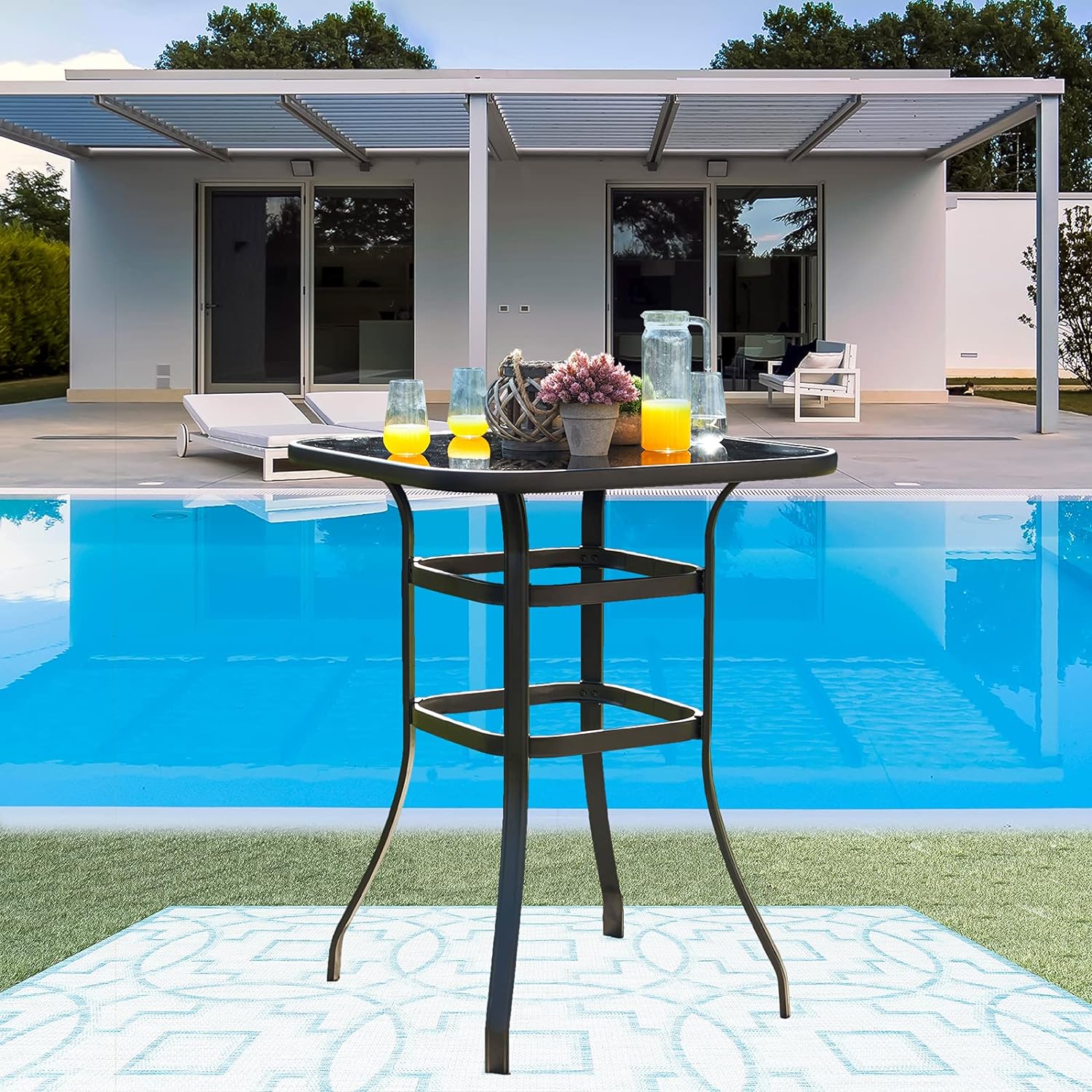 Bar Height Outdoor Table Patio Pub Table With All Weather Tempered