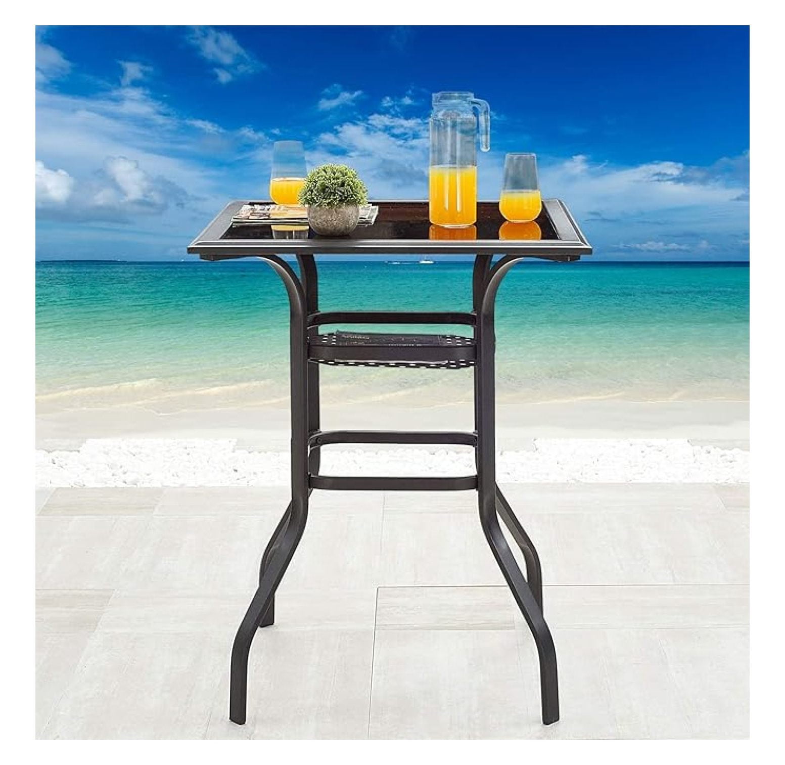 Bar Height Patio Table 3ft, Tempered Glass Top Metal Outdoor Bistro ...