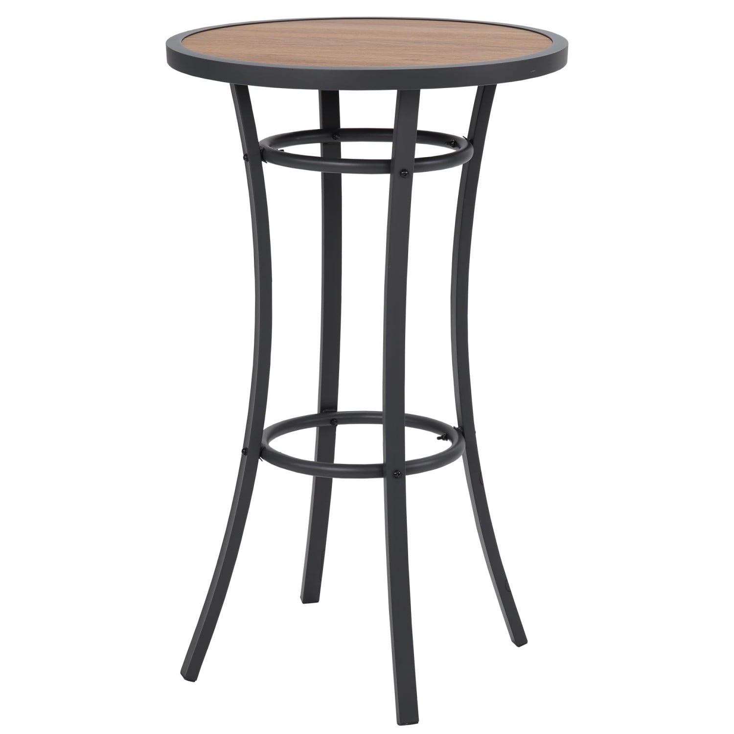 Bar Height Patio Table 40 Inch, Outdoor Bistro Pub Table with Wood-Like Top & Metal Frame, Round High Top Table for Patio Deck Balcony, Brown