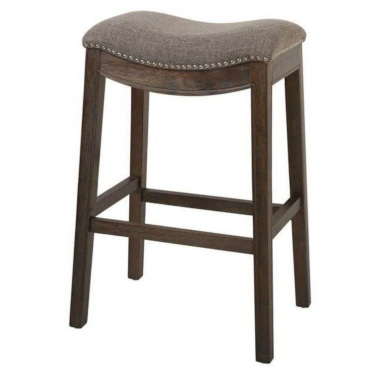 Counter Height Saddle Style Counter Stool With Grey Fabric And Nail Head Trim Counter Height Saddle Style Counter Stool With Grey Fabric And Nail Head Trim