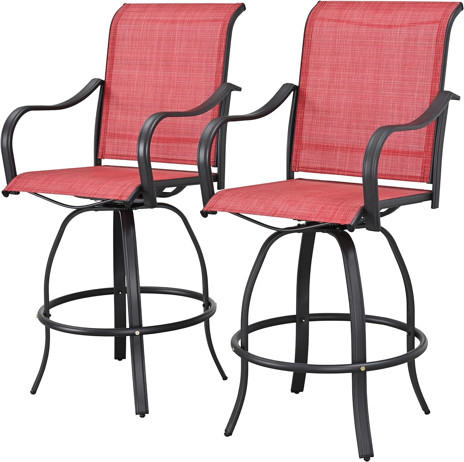Bar Height Swivel Outdoor Chairs High Back Patio Stools With Arms Set