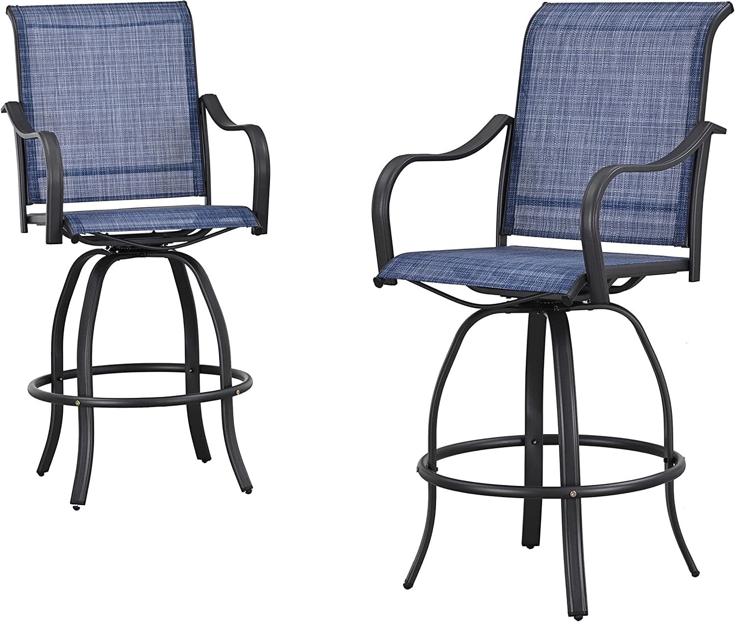 Bar Height Swivel Outdoor Chairs High Back Patio Stools with Arms Set