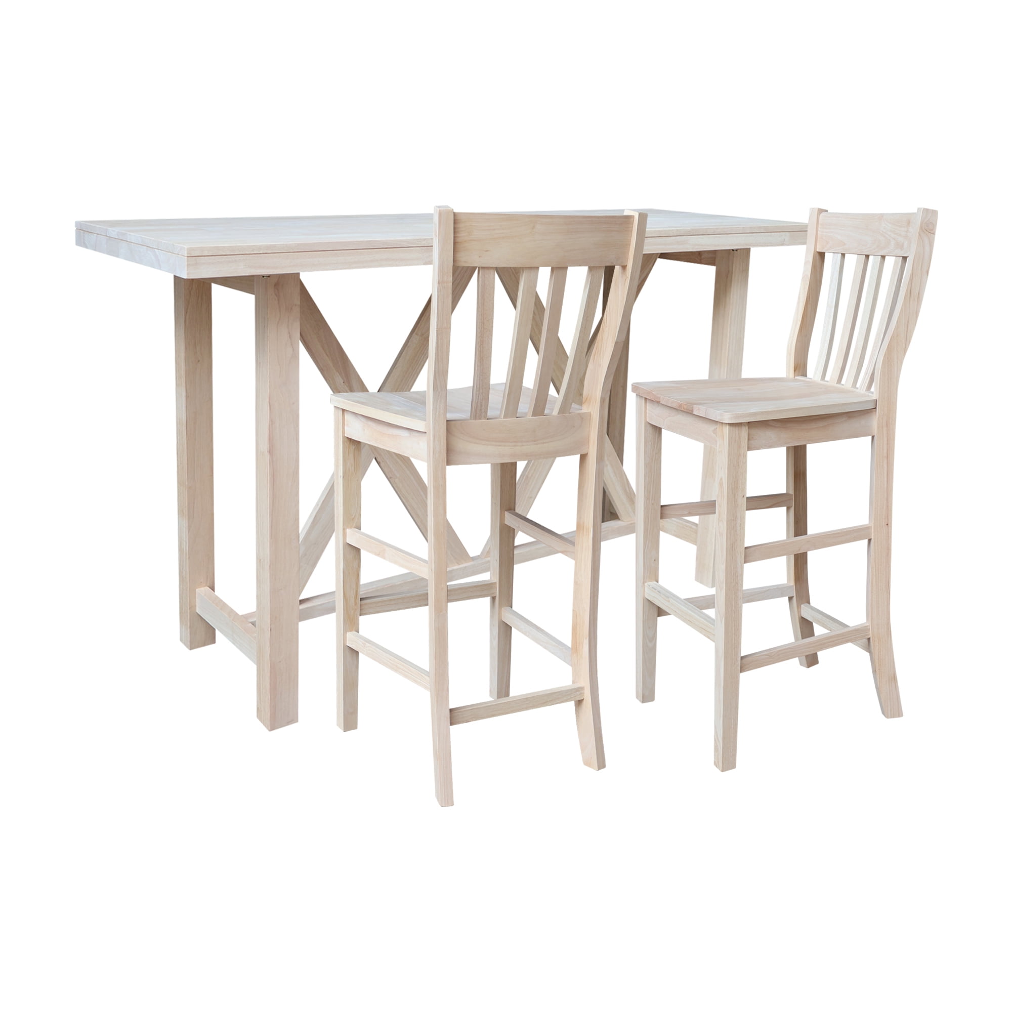 Bar Height Table With 2 Slat Back Bar Stools - 30 in. Seat Height