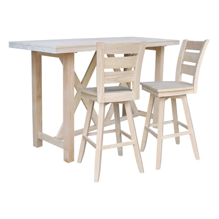 Bar Height Table with 2 Ladder Back Swivel Bar Stools - 30 in. Seat Height