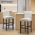 thumbnail image 1 of Bar Height Uptown Button Tufted Fabric Upholstered Bar Stool, Beige, Set of 2, 1 of 6