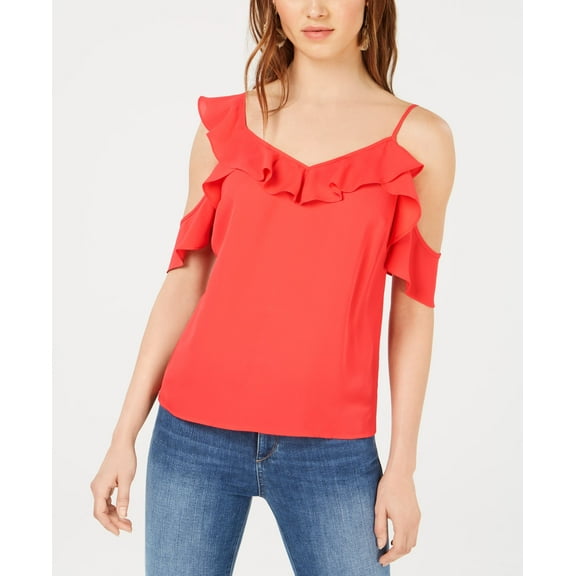 Bar III Asymmetrical Cold Shoulder Top Orange XL