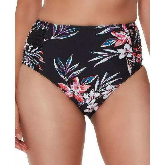 Bar III BLACK MULTI Tropical Escape High-Waist Bikini Swim Bottom, US X-Small