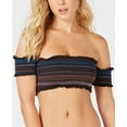 thumbnail image 1 of Bar III BLACK Smocked Off the Shoulder Bandeau Bikin Swim Top, US Large, 1 of 6