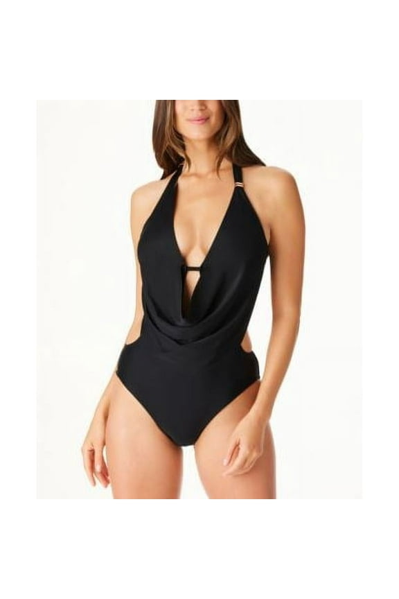 BLACK Solid Cowlneck One-Piece Swimsuit, US X-Small